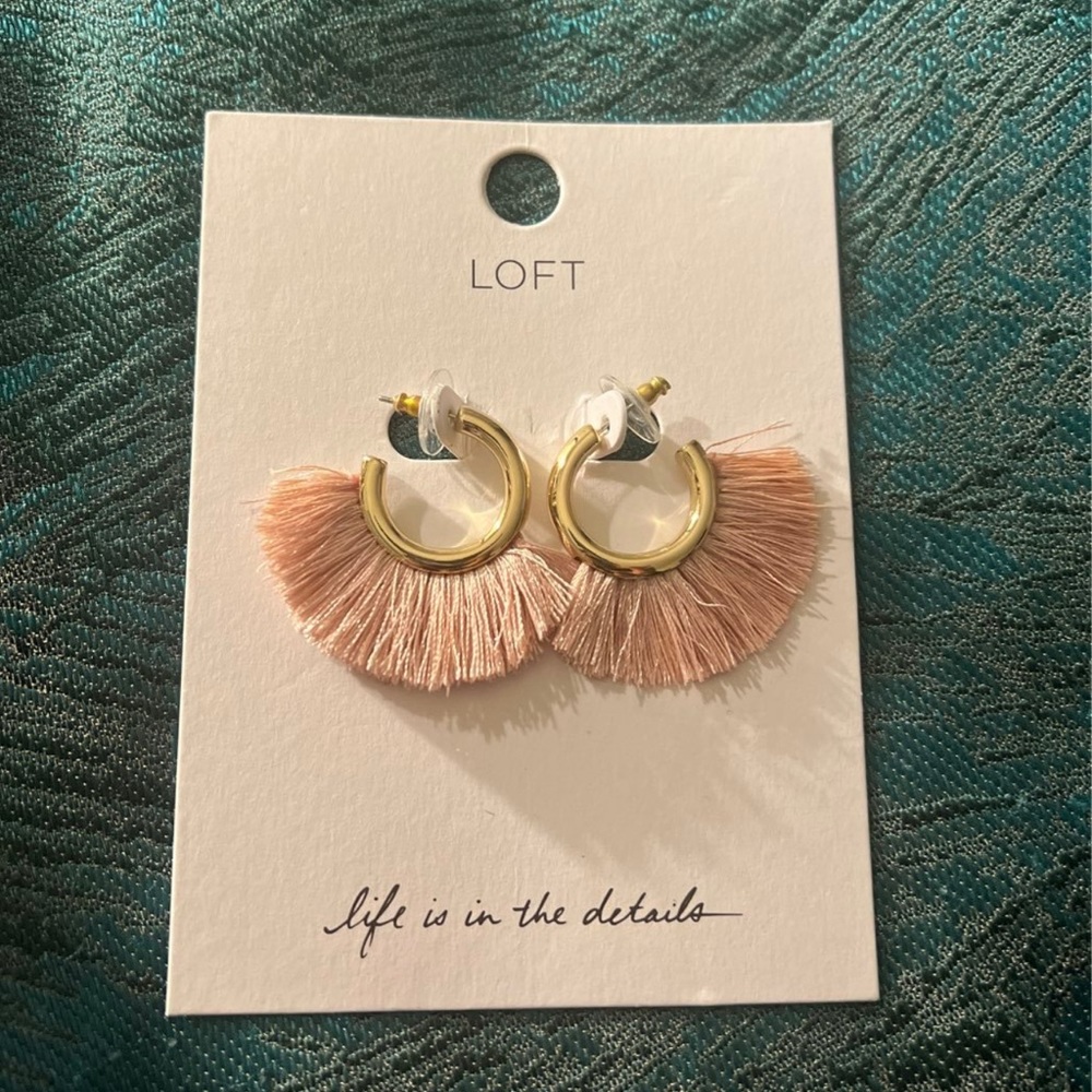 Loft - Pink Tassel Gold Hoop Earrings